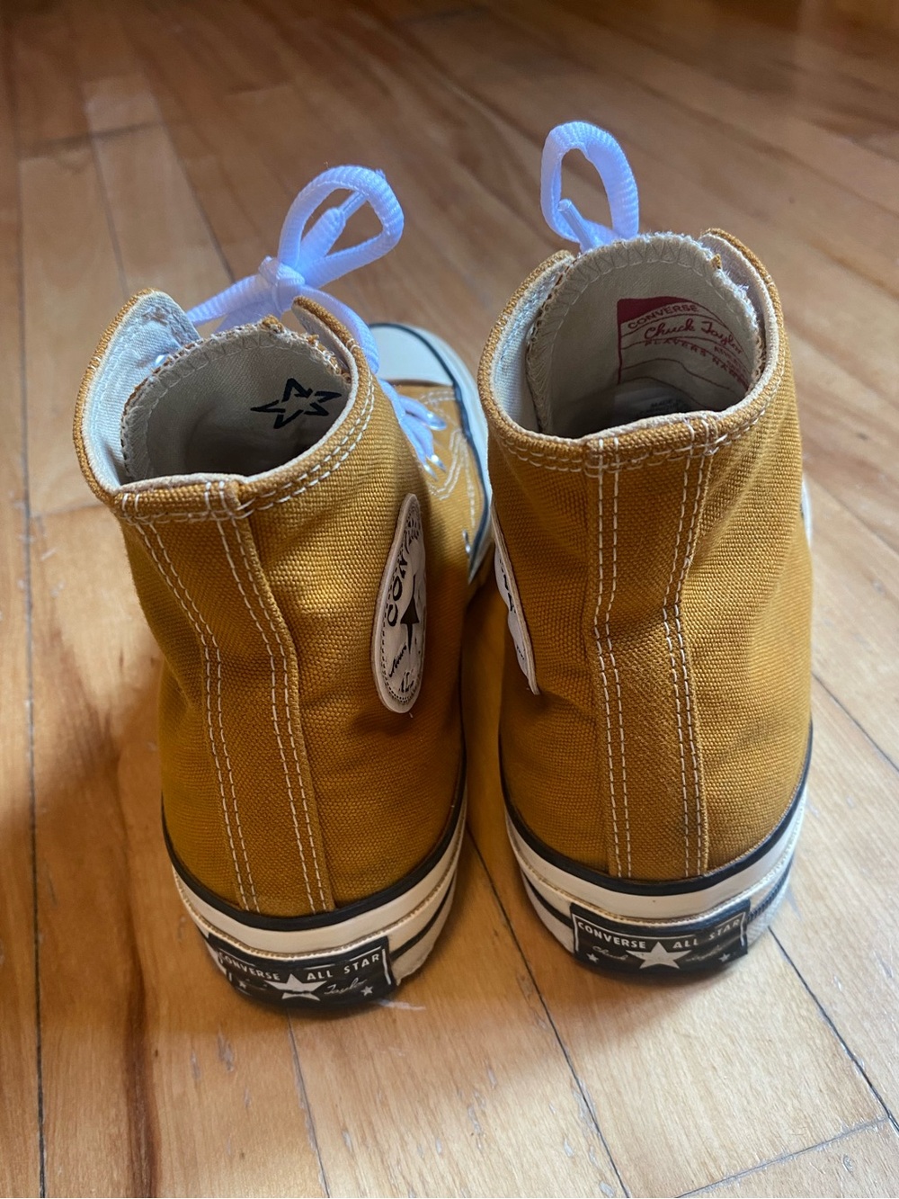 Converse High-Top Sneakers in Mustard Yellow with White Accents - Picture 4 of 10